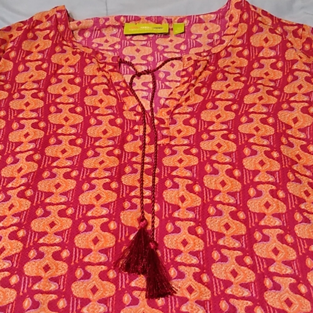 Rock Flower Paper Tunic Top Red Orange Medium - Picture 2 of 8